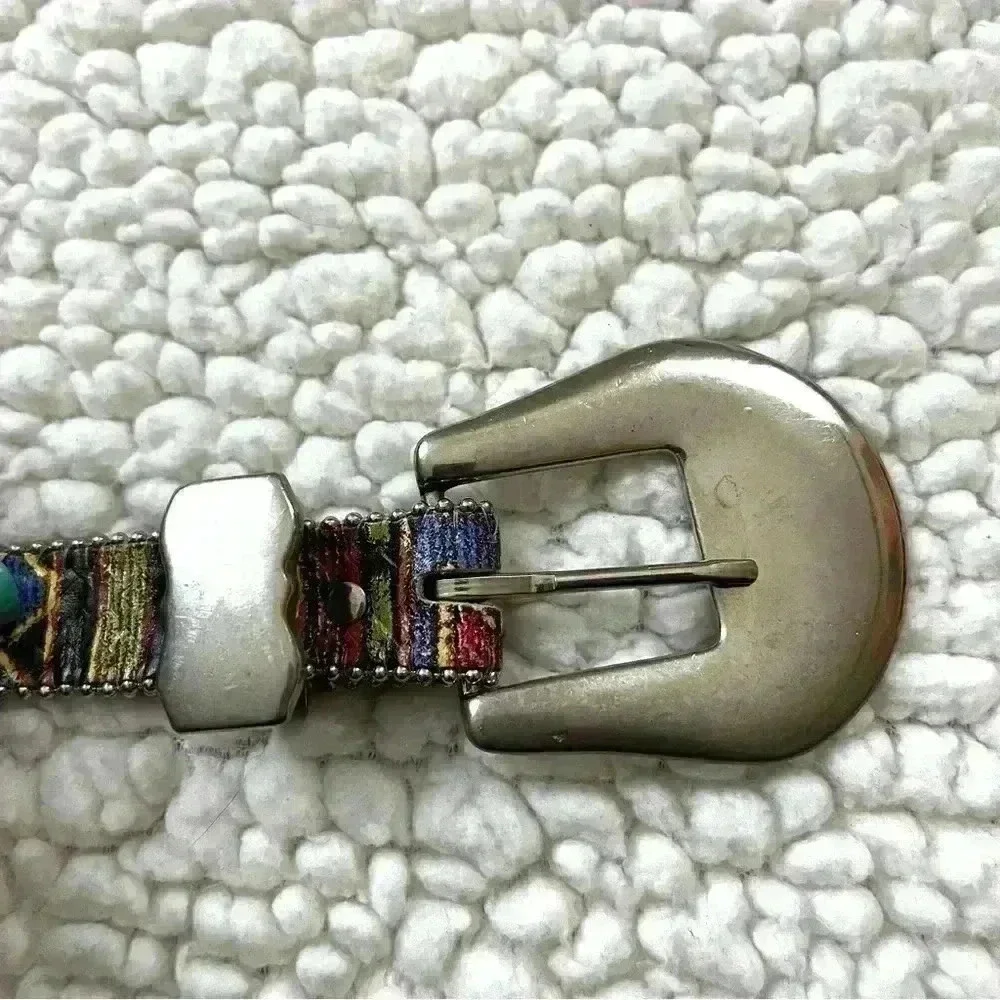Elite Southwestern Aztec Multicolored Silver Buckle w/ Silver Accent Belt Size L